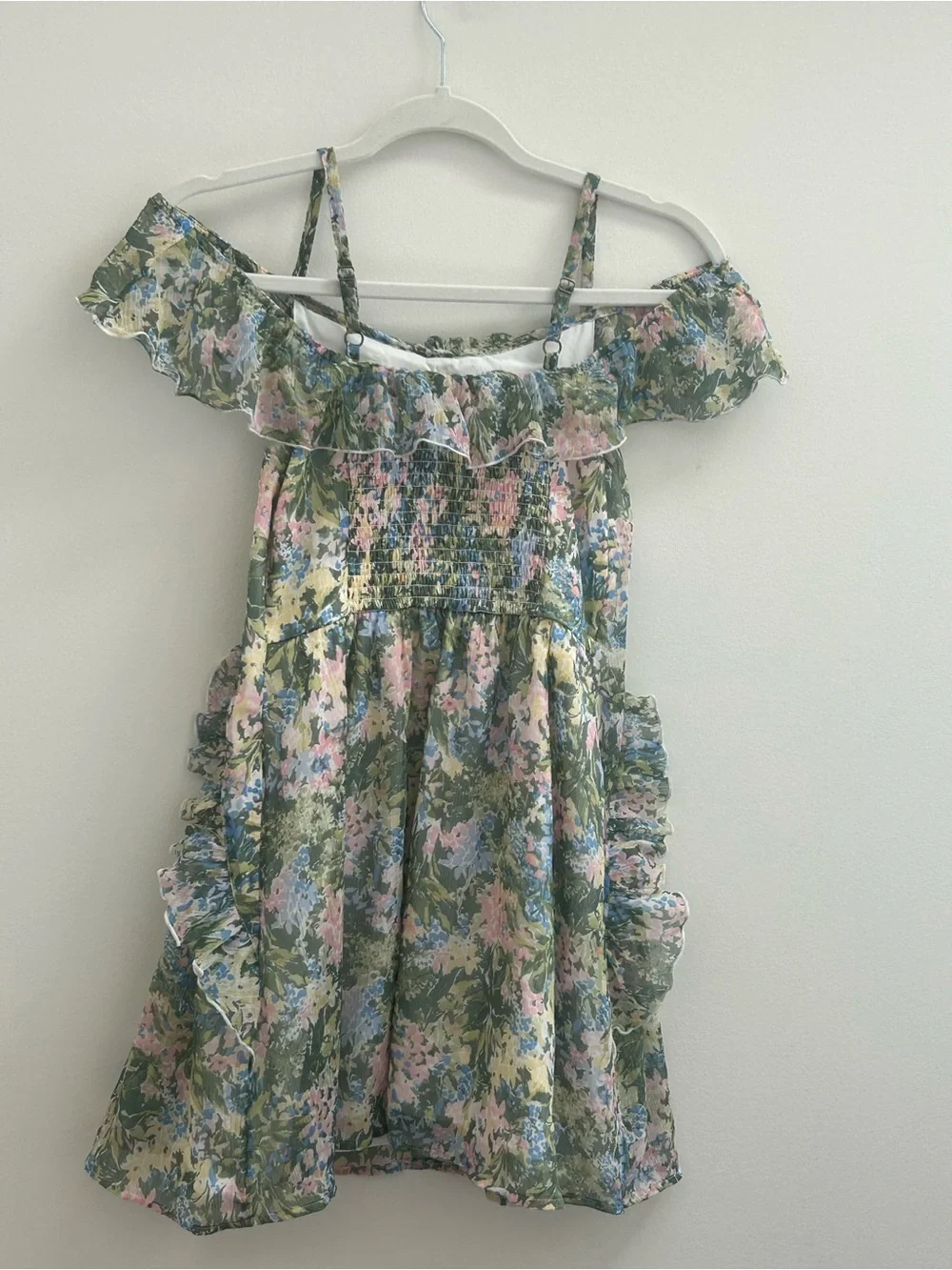 ABERCROMBIE KIDS Girls Green Floral Ruffle Off-Shoulder Dress 11/12